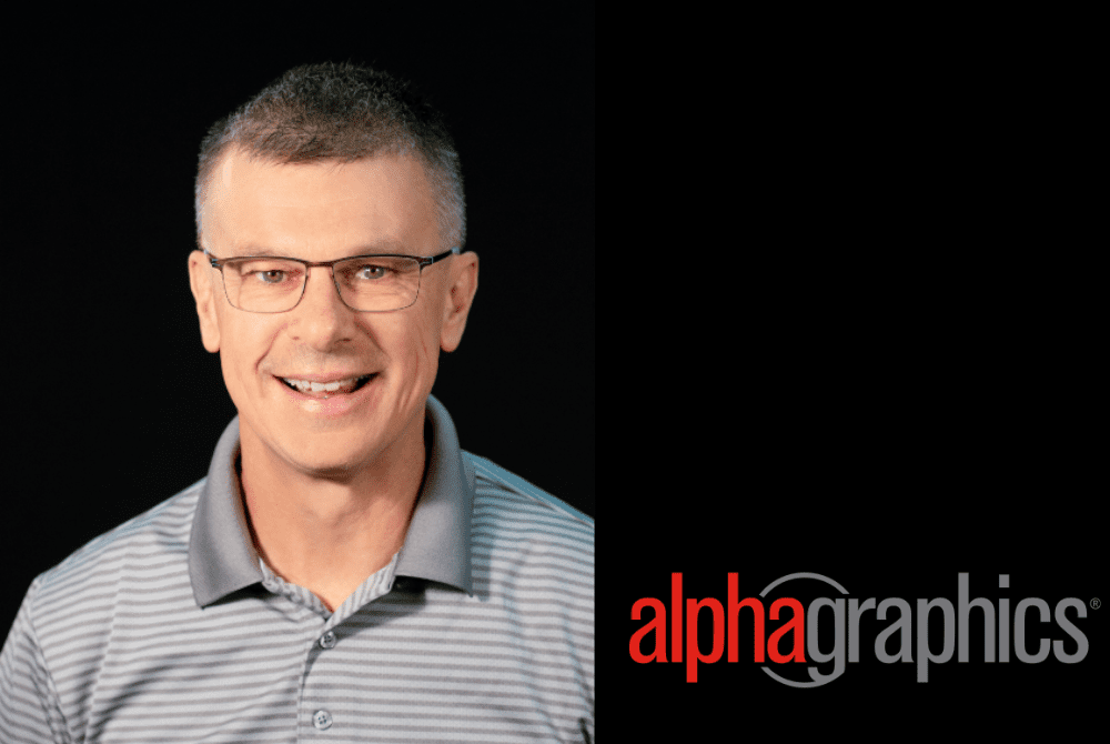 Steve Webb AlphaGraphics logo split screen